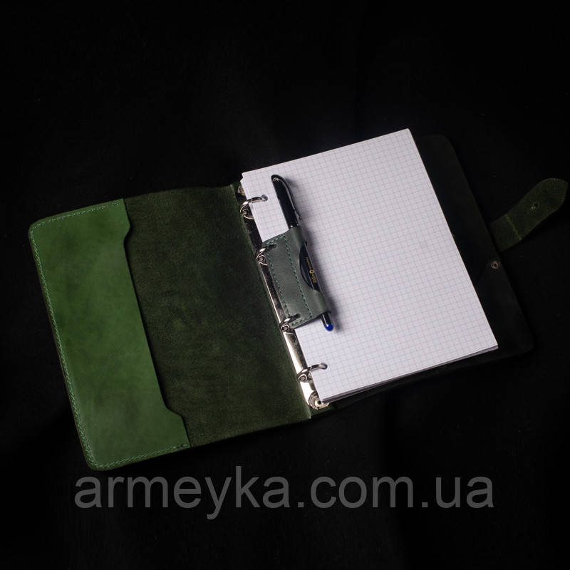 Блокнот, ежедневник а5 (ручной работы), нгу, зеленый, натуральная кожа, UA - фото 3 - id-p1691636665