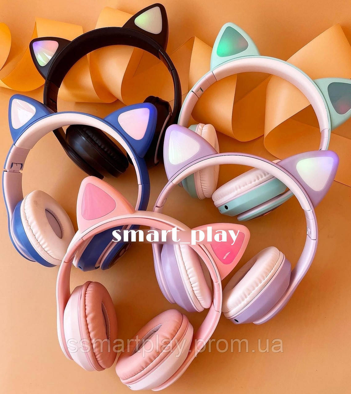 Наушники CAT Кошачьи Ушки Беспроводные Детские LED Игровые Блютуз ...
