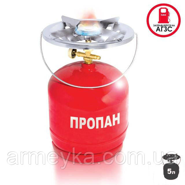 Печь газовая, комплект кемпинговый 5 л. (баллон+плитка), красный, металл, Intertool PRC - фото 1 - id-p1691656350