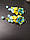 Жовто-блакитні сережки з трояндами з полімерної глини, жовтими та блакитними каменями, фото 3