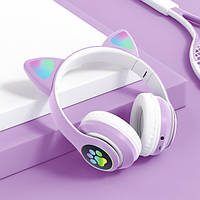 Бездротові навушники з Котячими Вушками Фіолетові великі кошачі Ігрові дитячі гарнітура