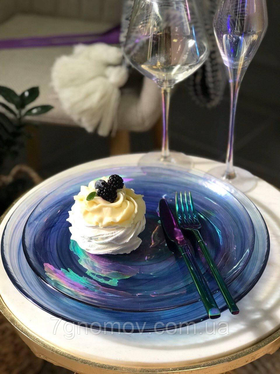 Набір 6 скляних обідніх тарілок прозоро-синіх Океан 31 см арт. 16112-13