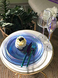 Тарілка скляна обідня прозоро-синя Океан 27 см арт. 16112-14