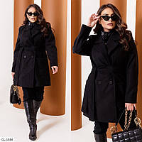 Пальто короткое кашемировое осеннее на пуговицах с поясом теплое на подкладке больших размеров 48-58 арт-1883