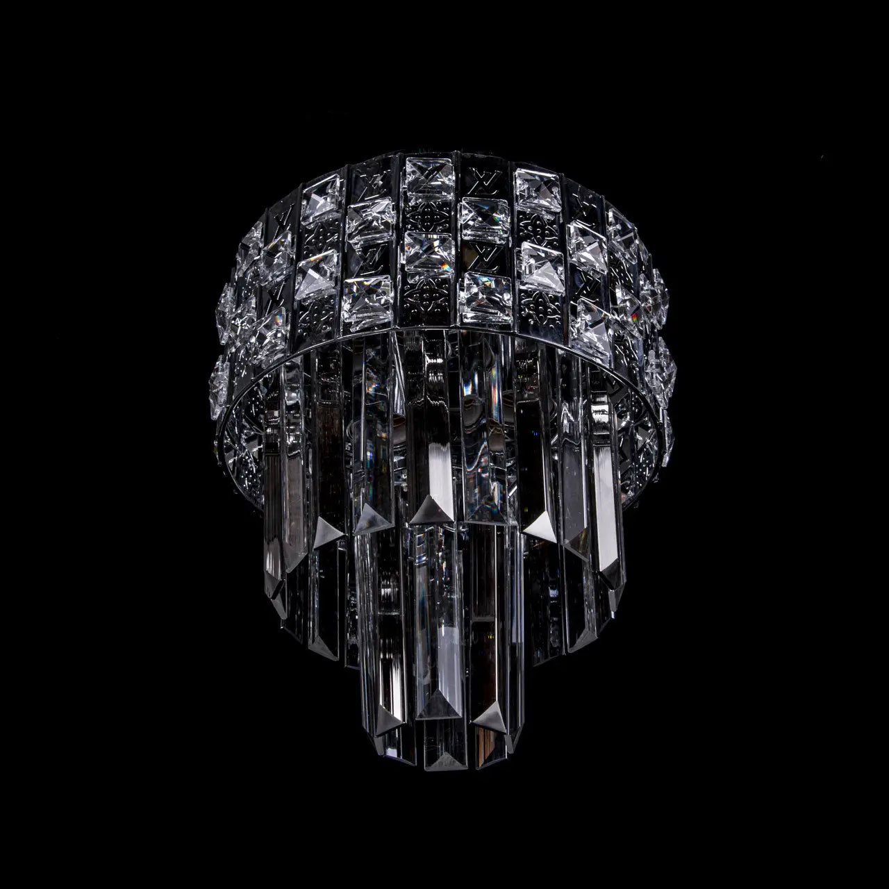 Кришталева люстра зі скляними підвісками на 3 лампи хром PМ-E2800/3/CH, фото 1