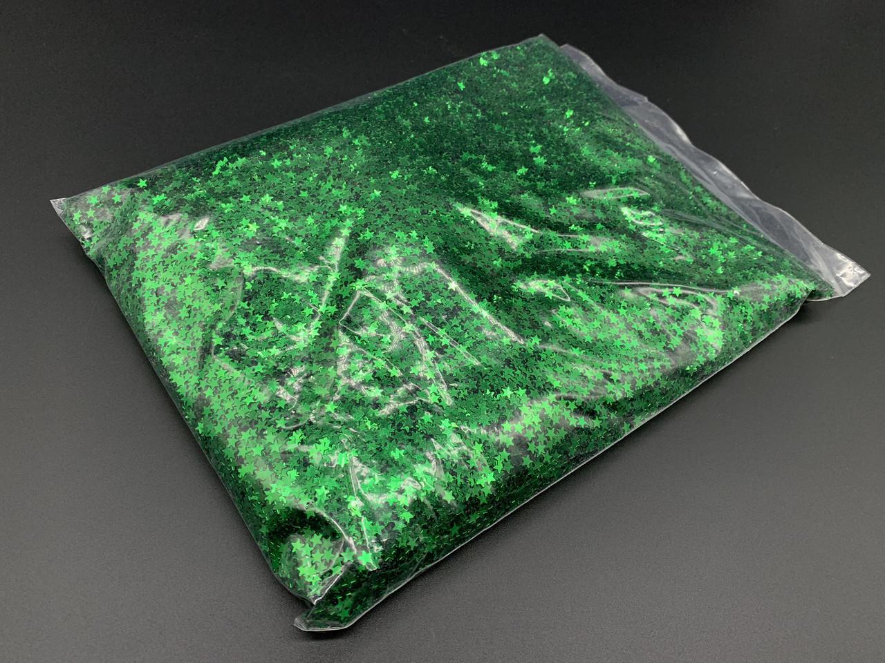 Зелені сухі блискітки зірки для декупажу та декорування новорічних іграшок в упаковці 1кг