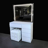 Косметичний столик з безрамним дзеркалом та лед підсвіткою, туалетний гримерний стіл, 5 шухляд