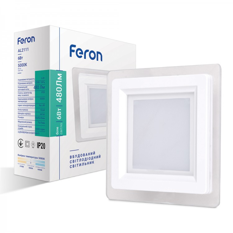 Світлодіодний світильник врізний Feron AL2111 6W 5000K білий настінно-стельовий
