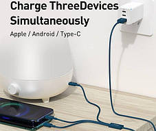 Кабель Baseus Superior Series Cable USB to Type-C/Lightning/MicroUSB 3.5A 1.5m CAMLTYS-03 Blue, фото 2