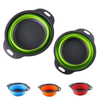 Друшляк силіконовий складаний 2 шт в комплекті (великий + маленький) Collapsible filter baskets Зелений
