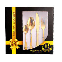 Набір столових приборів 24 предмети з неіржавкої сталі овальні Bestekset Classic золотий (LB-69145)