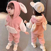 Детский тёплый костюм двойка Зайка, костюмчик на меху для девочек, цвет розовый