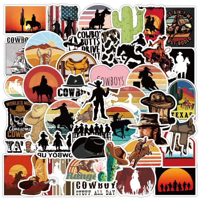 Набір вінілових наклейок стикерів Стикерпак Ковбої стикербомбінг на авто ноутбук стіну 50 шт.