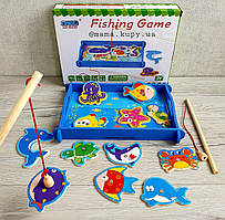 Магнітна дерев'яна риболовля дитяча 28538  "WToys", 2 вудочки, рибки, в коробці