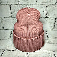 Шапка жіноча в'язана Лопата, рубчик, пудра темна, 52-58 см