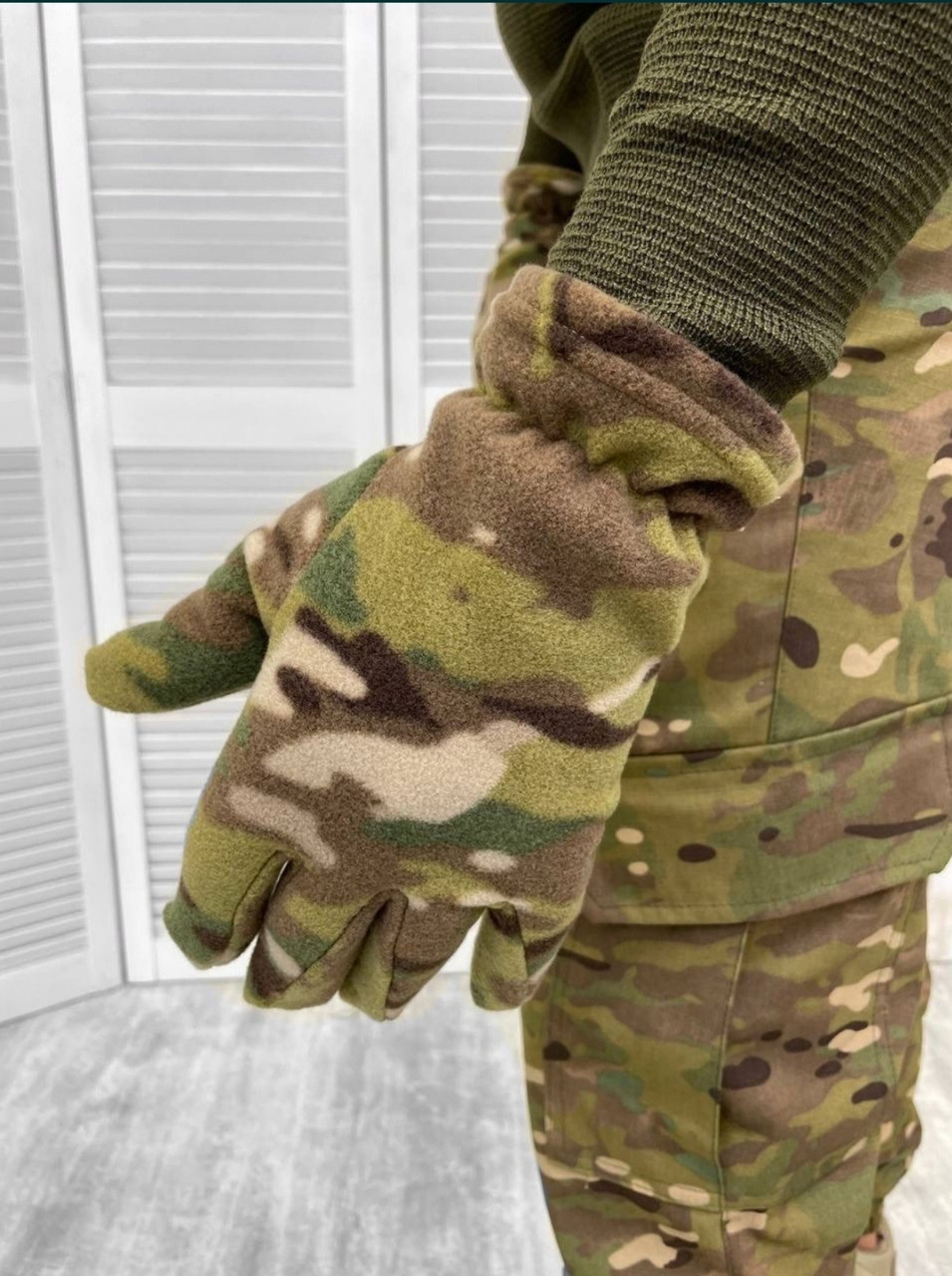 Мужские флисовые тактические зимние перчатки в стиле милитари цвет мультикам размер 10 - фото 1 - id-p1688997055