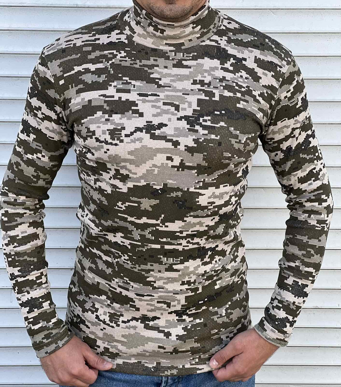Чоловіча піксельна водолазка гольф із м'якого теплого трикотажу на тонкому флісі, фото 1