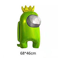 Шар фольгированный фигурный Амонг ас Among us с короной 68х46 см Зеленый