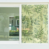 Защитная ПВХ пленка на окно стекло Зеленые листья Акварель наклейка под пескоструй 1 пог.м