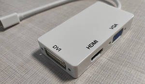 Адаптер перехідник Thunderbolt 3in1 Mini DP to VGA HDMI DVI 10 см, фото 1