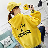 Толстовка жіноча оверсайз однотонна зимова на флісі, фото 2