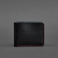 Шкіряний чоловічий гаманець портмоне з натуральної шкіри чорний із червоною ниткою