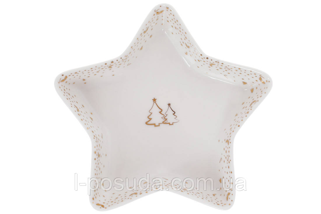 Тарілка фарфорова у формі зірки Золота Мішура 17,5 см (новорічний посуд)