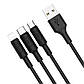 USB кабель 3в1 Combo Micro USB/Lightning/Type-C Hoco X25 (1m, 2A). Black, фото 3