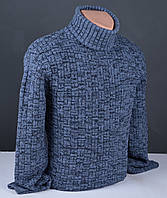 Мужской теплый свитер под горло синий Турция 7086