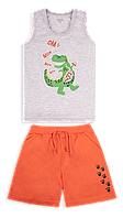 Костюм (майка и шорты) летний для мальчика GABBI KS-20-13-4 Технозавр Серый/Оранжевый на рост 86 (12088)