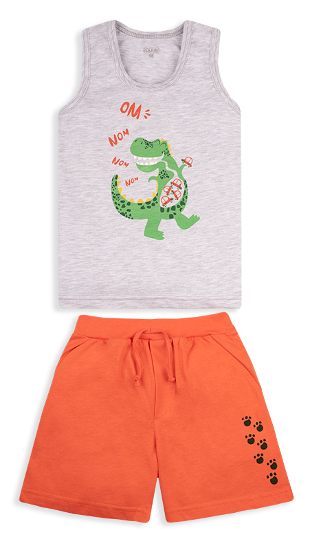 Костюм (футболка та шорти) літній для хлопчика GABBI KS-20-13-4 Технозавр Сірий/Помаранчевий на зріст 86 (12088)