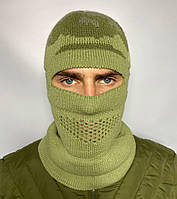 Мужская тактическая зимняя шапка - балаклава хаки, шапка подшлемник для военных ВСУ