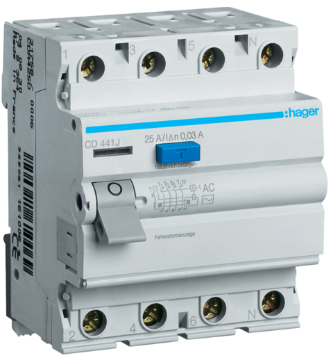 Диференціальне реле Hager CD441J 4P 40A 30mA АС
