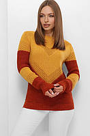 Красный двухцветный женский вязаный свитер оверсайз с 44 по 52 размер