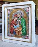 Ікона Святе Сімейство в білому дерев'яному кіоті з декоратив. куточками, розмір кіота 30×26, сюжет 20×24, фото 2
