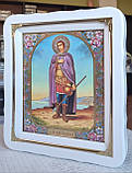 Ікона Святий Миколай Солунський у білому фігурному кіті з декорат. куточками, розмір кіота 30×26, сюже 20×24, фото 2