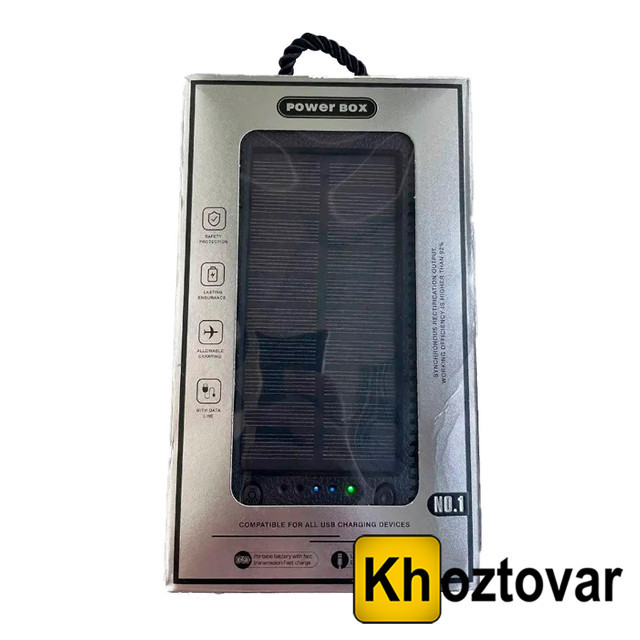 Повер банк із сонячною батареєю 20000 mAh | 2x USB | Прикурювач