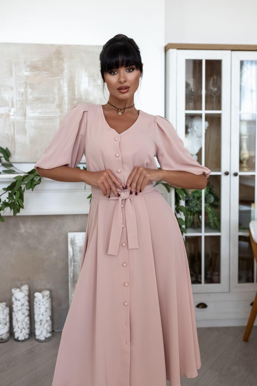 Елегантне плаття жіноче міді пудрове з пишними рукавами (3 кольори) VS/-633179