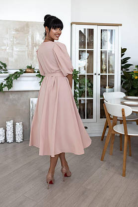 Елегантне плаття жіноче міді пудрове з пишними рукавами (3 кольори) VS/-633179, фото 2