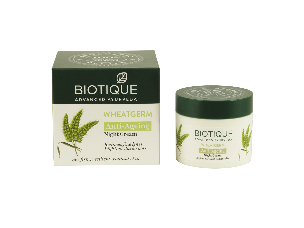 Нічний крем для обличчя для нормальної та сухої шкіри BIO WHEAT CREAM BIOTIQ 50 г поживний аюрведичний Біотік