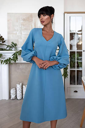 Плаття жіноче міді темно-блакитне з пишними рукавами (3 кольори) VS/-633177, фото 2