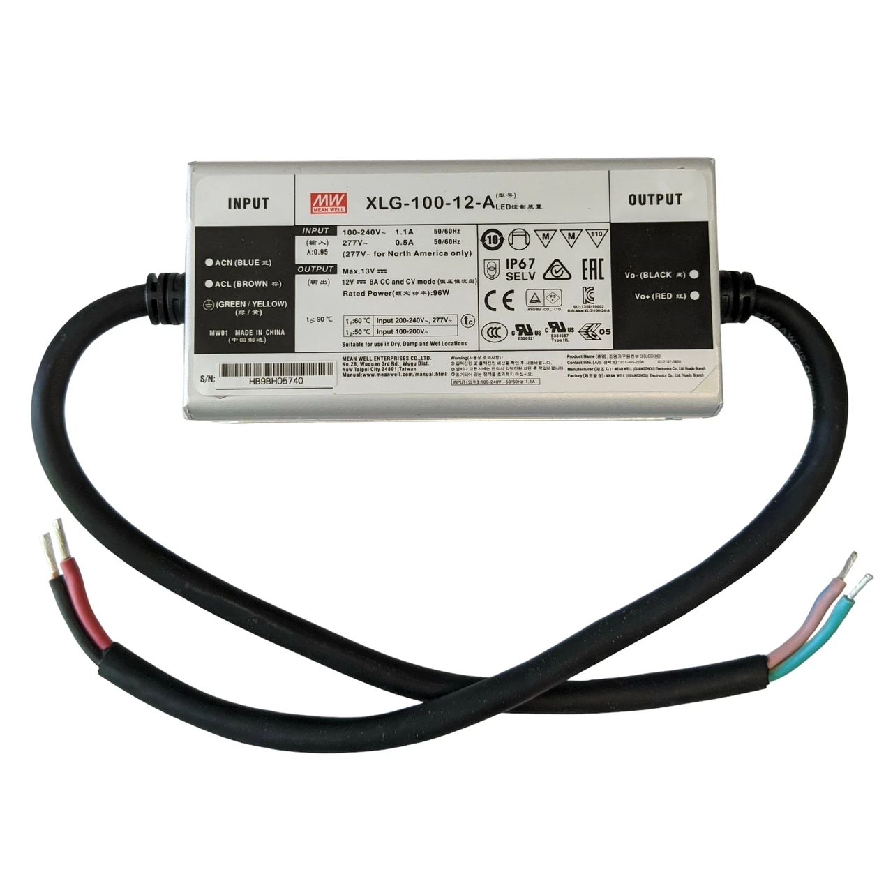 Блок живлення Mean Well, XLG-100-12-A, 12V, 96W, 8А, IP67