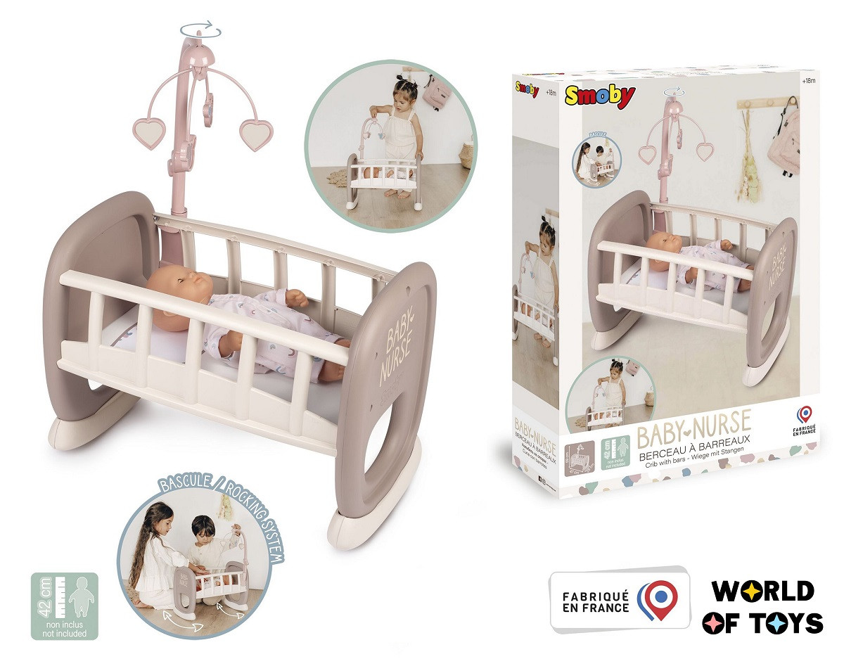 Колиска Smoby Toys Baby Nurse Рожева пудра з мобілем 47см (220372)