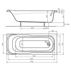 Ванна 170*70 см прямокутна з ніжками Kolo SENSA, фото 2