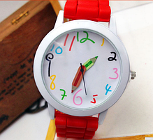 Барвистий жіночий годинник зі стрілками-олівцями силіконовий ремінець, фото 4