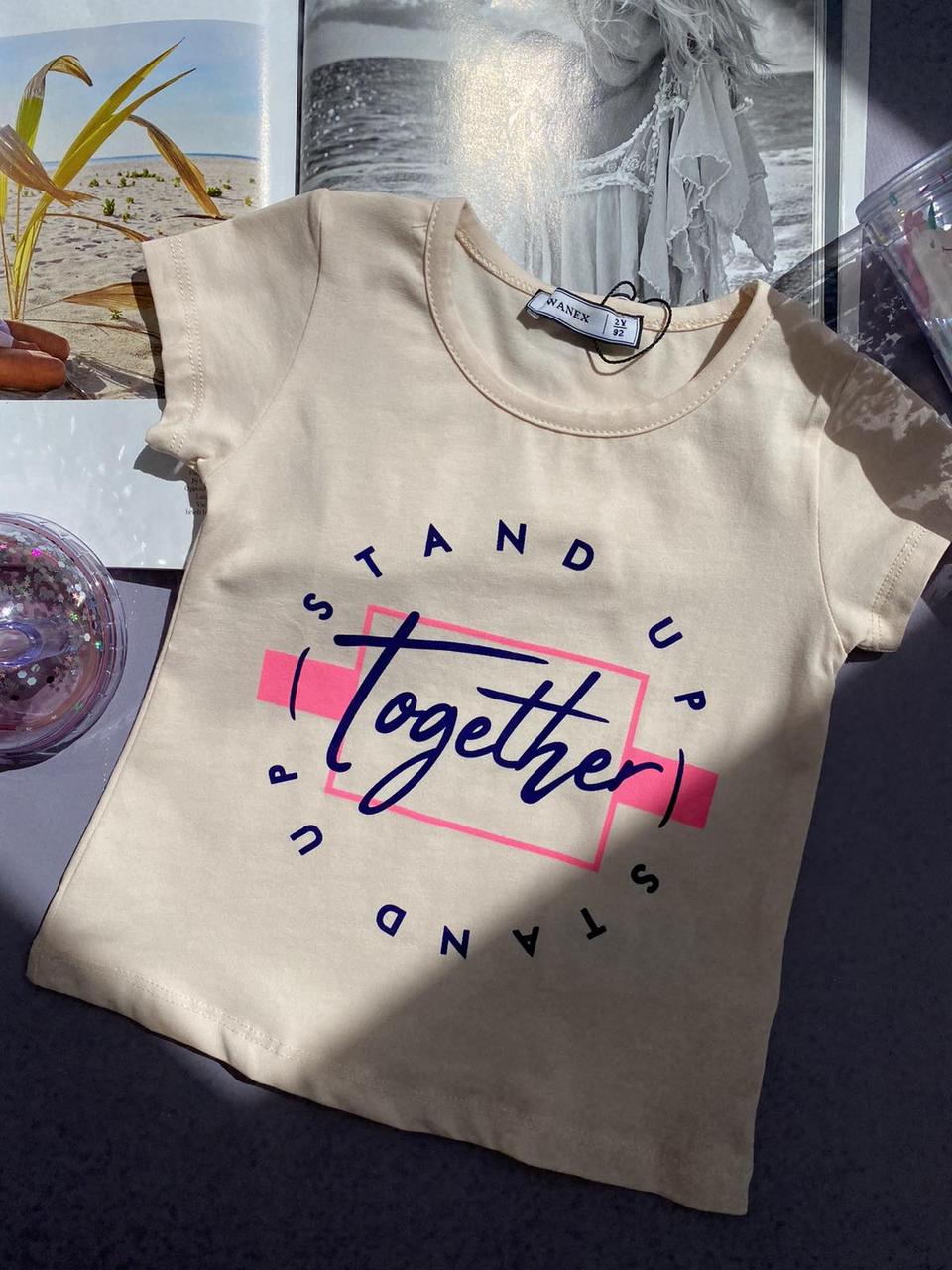 Футболка для дівчинки з написом "Together" Бежева 2-31629, 190, Wanex, Бежевий, Для дівчаток, Літо, 98, фото 1