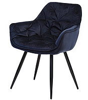 Стілець м'який обідній крісельного типу вельветовий M-65 VetroMebel Чорно-синій ink-blue-velvet