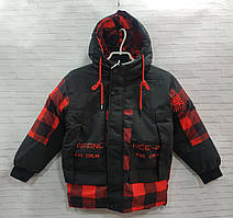 Куртка зимова дитяча для хлопчика Карта розмір 4-8 років, червоного кольору