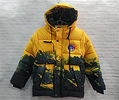 Куртка зимова дитяча для хлопчика розмір 7-10 років, чорна з жовтим