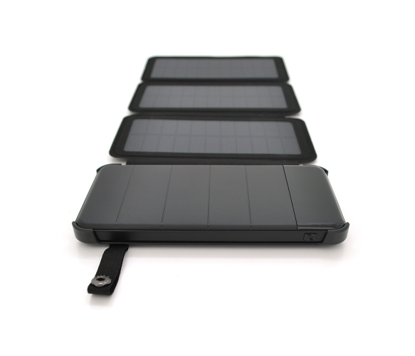 Power bank 12000 mAh Solar, Input:5V/1A(microUSB), Output:5V/2,1А(2хUSB),прорезиненный корпус, Black, BOX